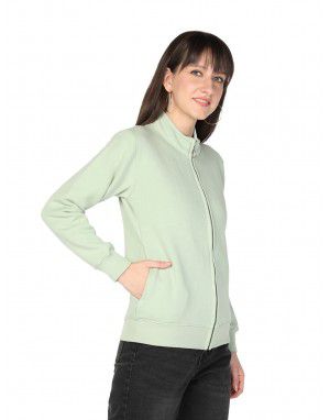 Women Cotton Blend Zipper Sweatshirt Green
